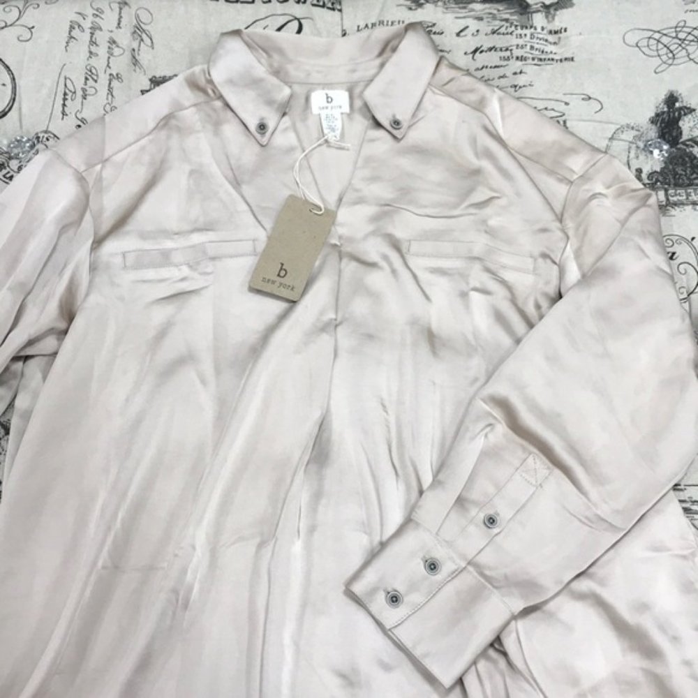 B New York Asymmetric Hem Shirt In Champagne - Picture 4 of 8